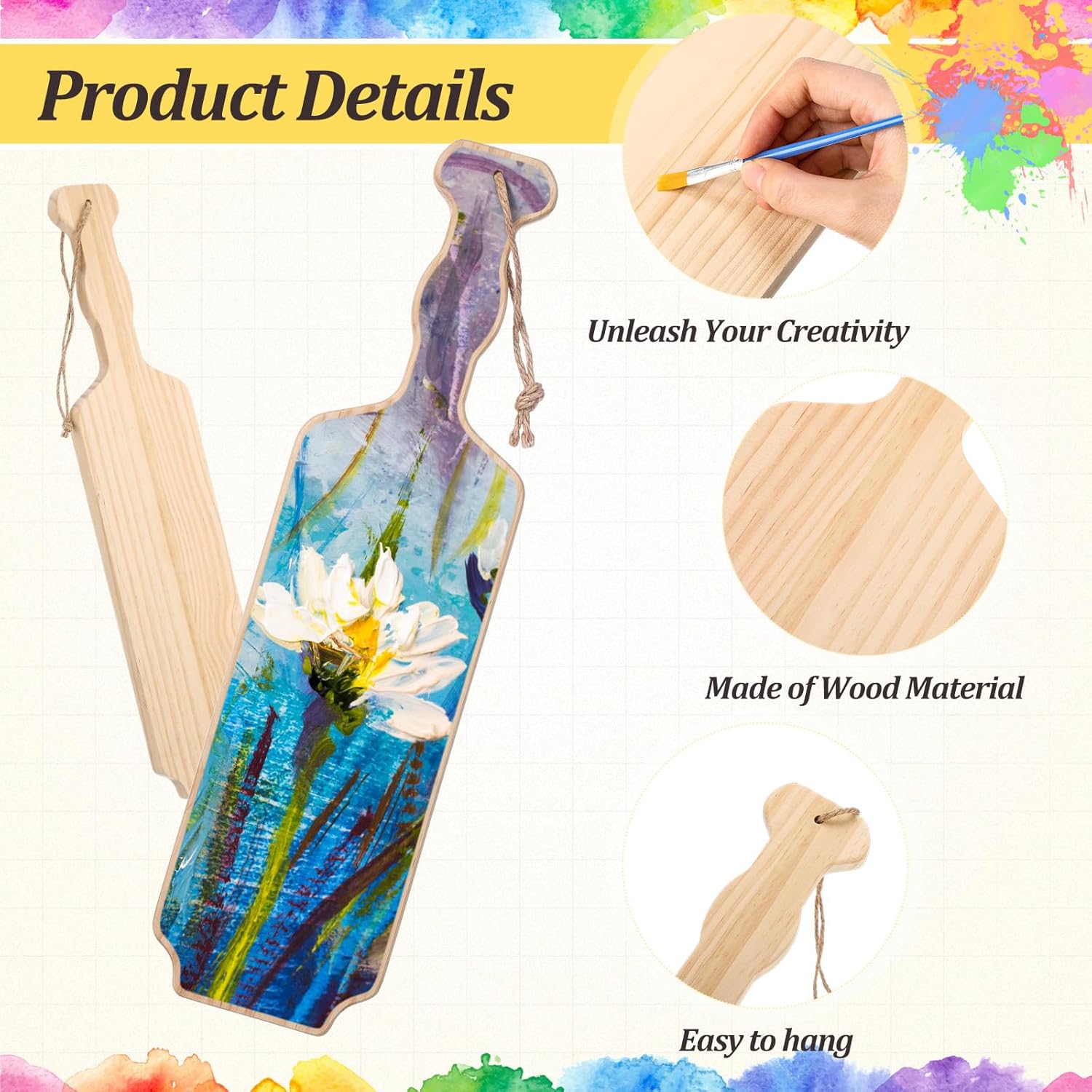 10 Set 18 Inch Wooden Sorority Paddle Bulk Unfinished Fraternity Greek Paddle with 10 Paints and Paint Brush Solid Pine for Art Craft DIY Gift Frat Painting Wall Hanging Decoration (Curved)