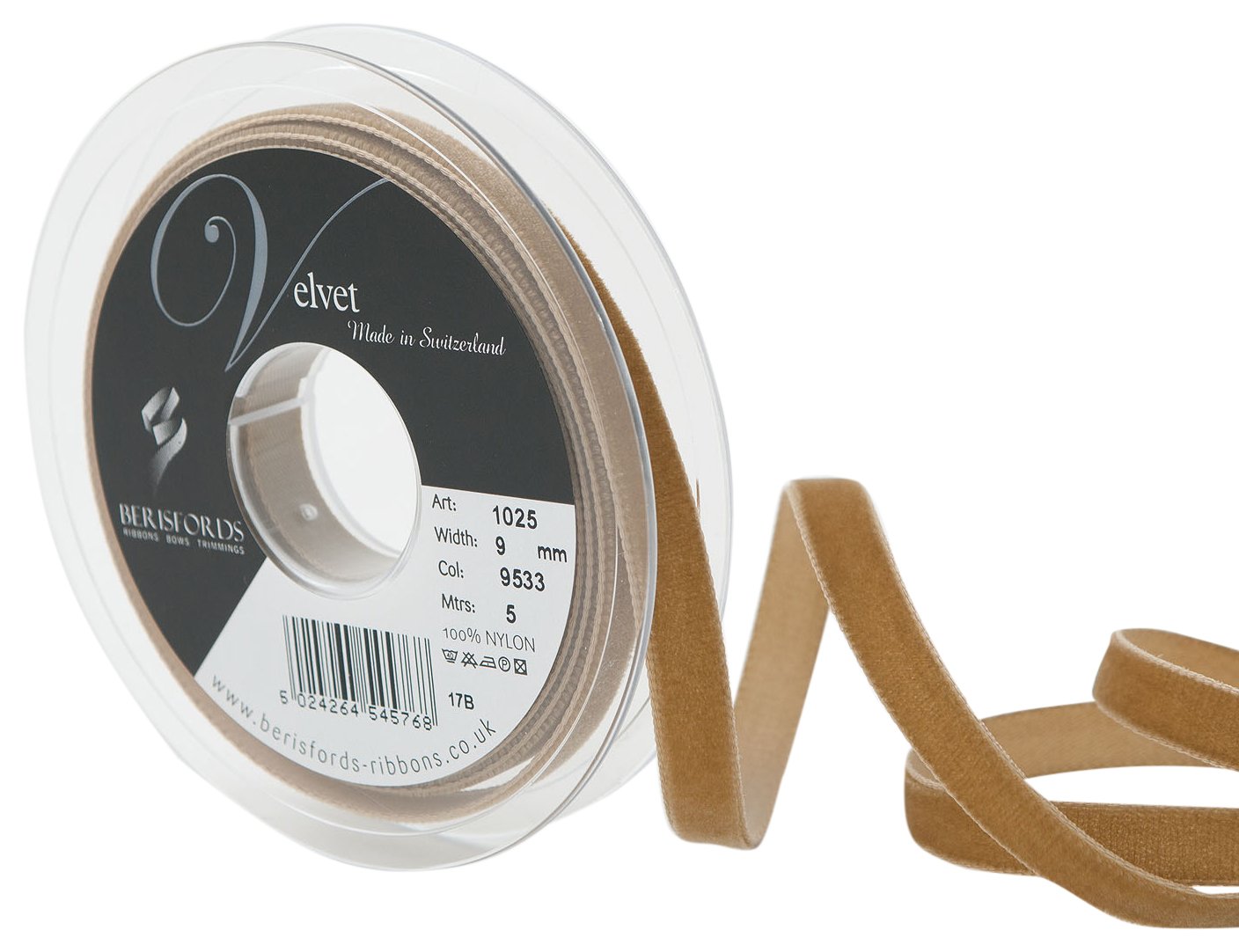 Berisfords Velvet Ribbon Nuss 15mm x 10m - Nylon Craft Ribbon for Sewing, Gift Wrapping and Hair Accessories โ image 1