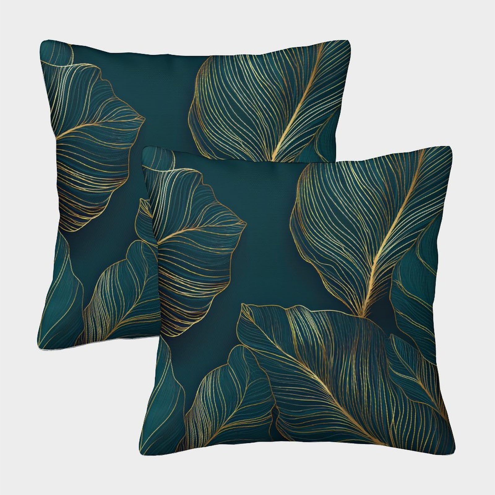 Felasbuid Style-9 Leaf Design—Gold Line Art Style Pillow Cases Pack Of 2 Cozy Pillowcases Cushion Cover With Invisible Zipper Decor For Couch Livingroom 40X40cm