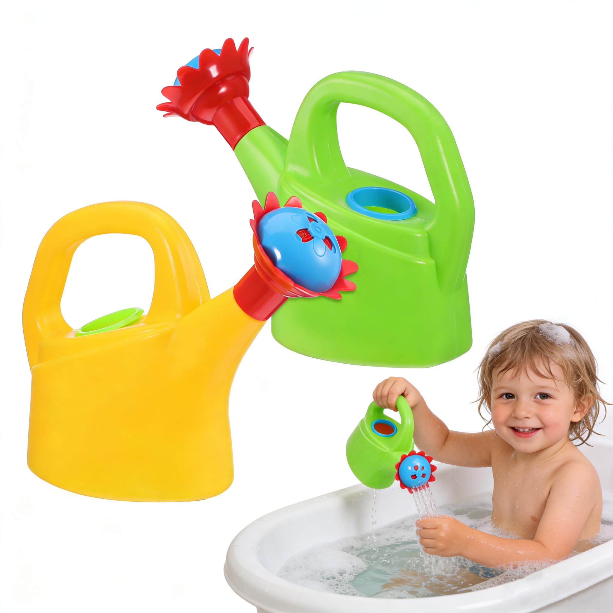 Nuobesty, 2 annaffiatoi in plastica per giocattoli divertenti e portatili, in plastica, per il bagno, giocattoli educativi precoci per la scuola a casa (colore casuale