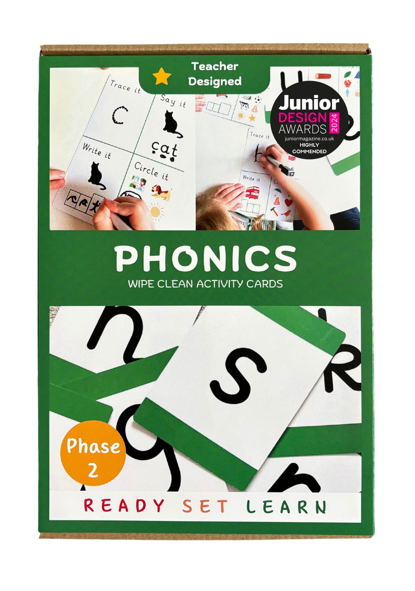 First Phonics Activity Flashcards for 3-6 years (Pack 1, Phase 2 Set)