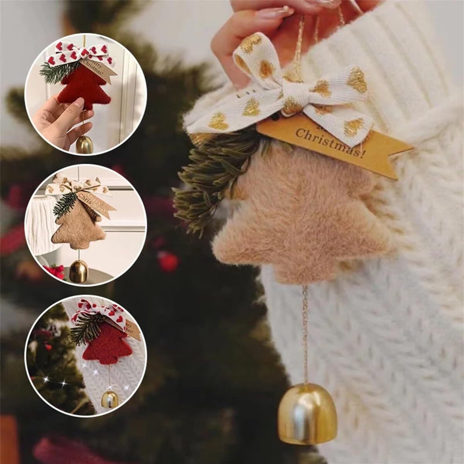 Campanelle Natale 2 Campane di Natale, Ornamenti for L'Albero, Decorazioni in Peluche for Pendenti for Albero Decorazioni(Bruin)