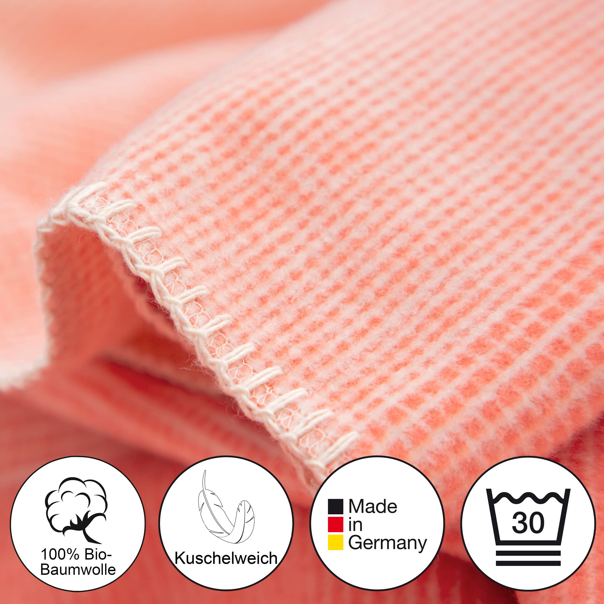 Ibena Jacq - Coperta in cotone Salerno con GOTS, 140 x 200 cm, colore: arancione/bianco lana