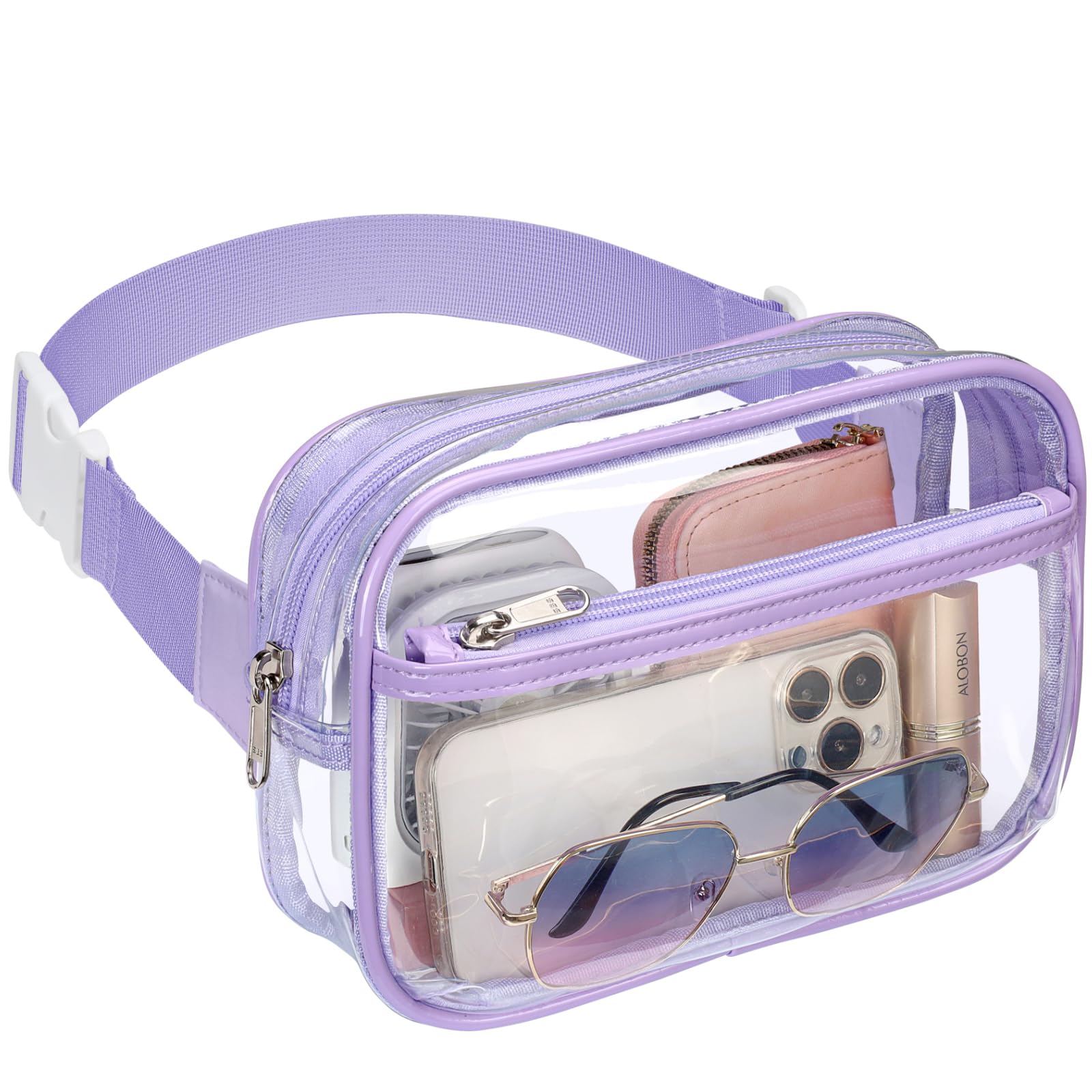 Veckle Clear Fanny Pack Stadium Approved - Plus Size 35-51 Inch Adjustable Strap Transparent Belt Bag for Women Men Fits 7.5" Smartphone, Crossbody