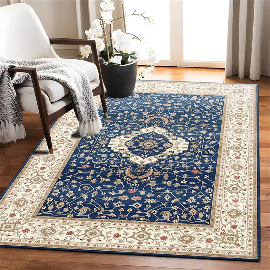Tapis de sol lavable bleu 50x80 pour chambre fille motif floral