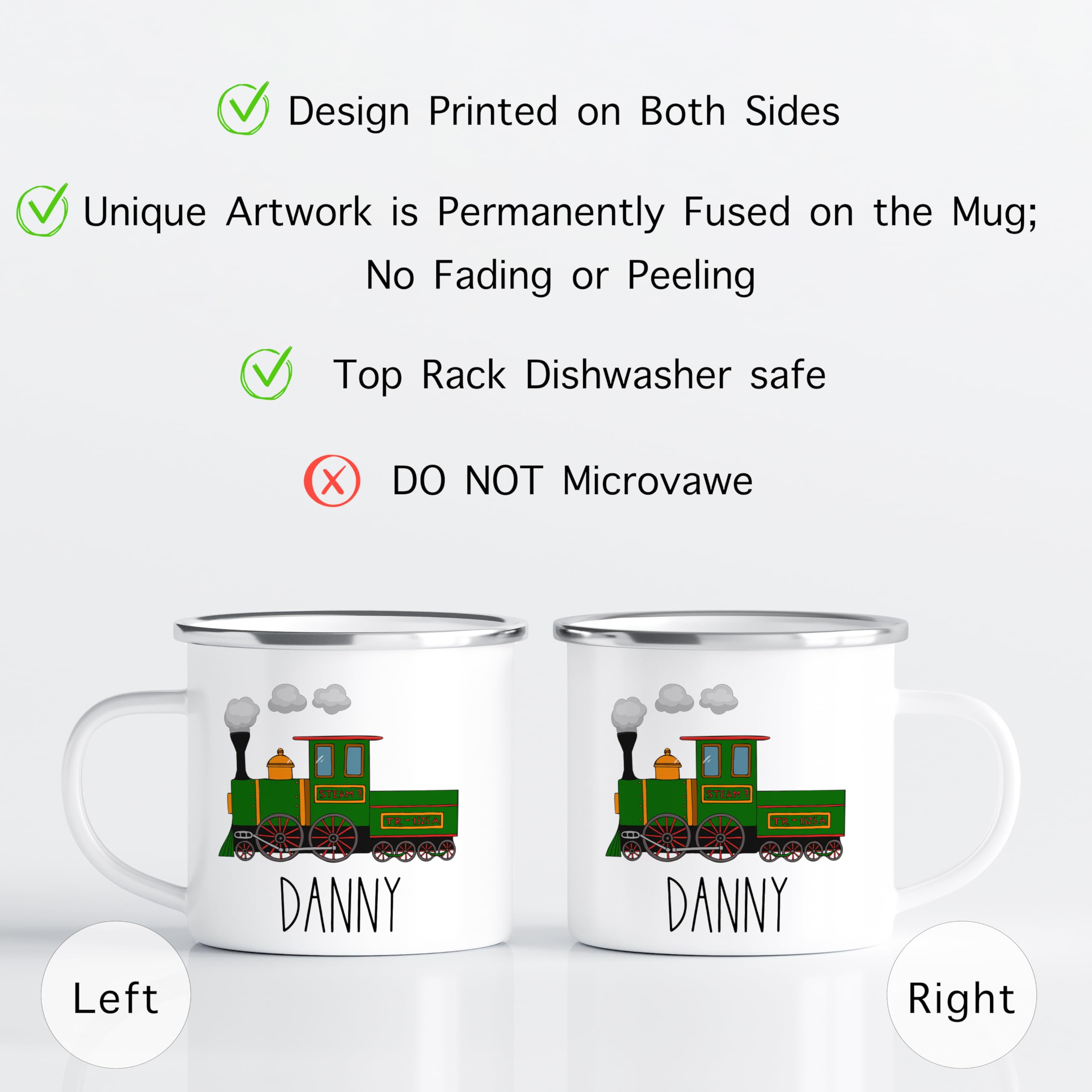 HomeBee Personalized Mug for Kids, Boys, Girls | Customized Cocoa, Hot Chocolate, Coffee & Milk Cup | Custom Name Birthday Gift Party Favors | 11 Oz Stainless Steel Camping Mug Unbreakable | Train