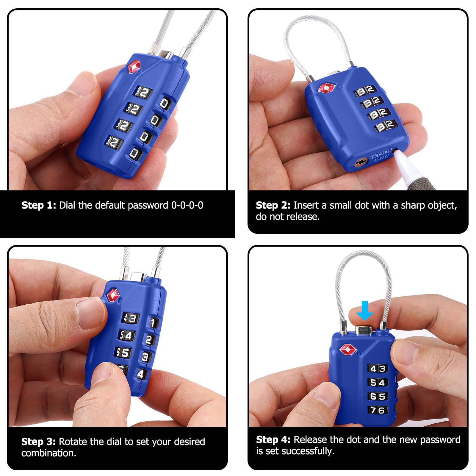 SharkByte Candados de maleta aprobados por la TSA, candado de combinación de seguridad de 4 esferas, candado de viaje de alambre flexible para maletas, cerraduras de equipaje, bolsa de viaje, gimnasio