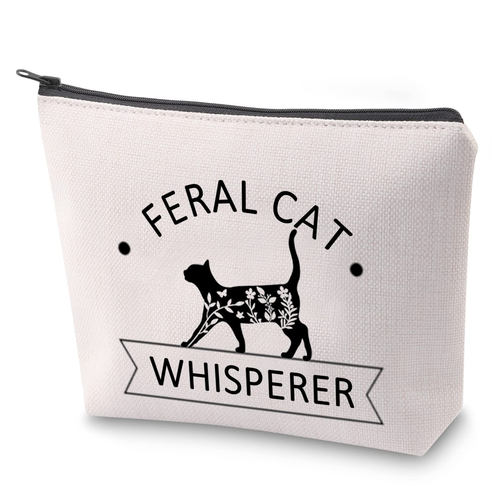 ZJXHPO Cat Mama Cosmetic Bag Cat Rescue Gift Feral Cat Whisperer Makeup Bag With Zipper Cat Lover Owner Gift Cat Mom Gift, Feral Cat, No