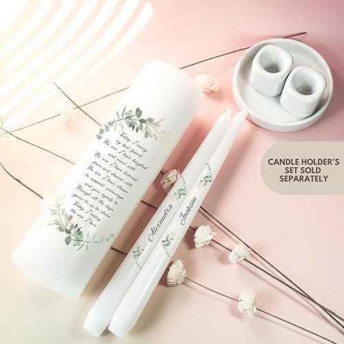 Miniatura 4 de Unity Candles for Wedding, Modern Unity Set, Custom and Personalized Taper Candles with Bible Quote, Unscented White Premium Wax, Religious and