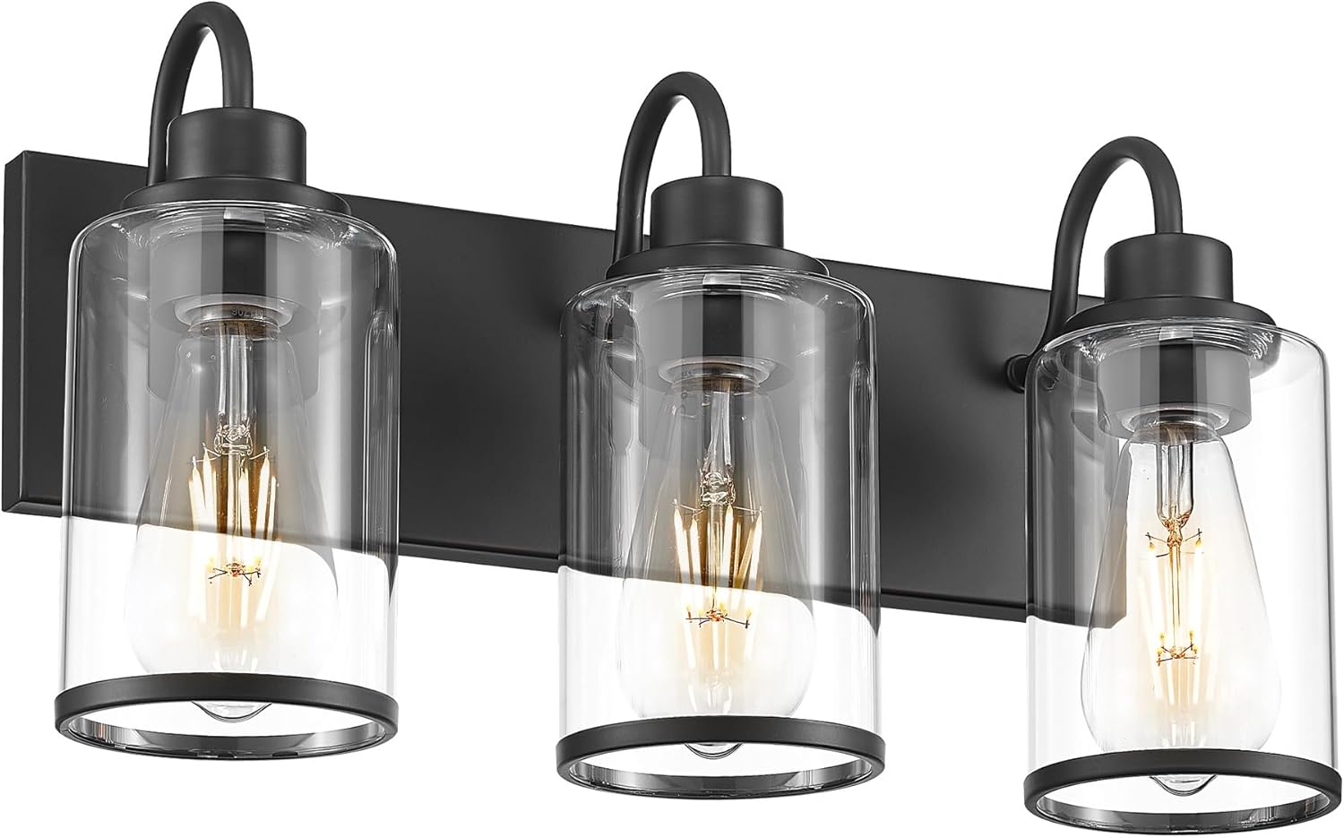 Beionxii 3 Light Matte Black Vanity Light, Bathroom Light Fixtures with Clear Glass Shade, Bathroom Lighting Fixtures Over Mirror, Black Wall Lights for Mirror Living Room, BX-VL01MB-3CG