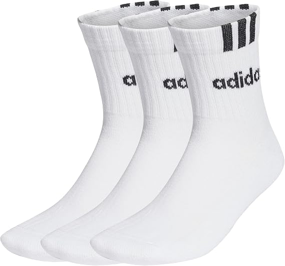adidas Unisex Adult 3-Stripes Linear Half-Crew Cushioned Socks 3 Pairs