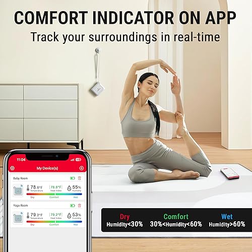 Miniatura 6 de ThermoPro Termómetro higrómetro Bluetooth, sensor de temperatura de rango de 260 pies, termómetro de invernadero, control remoto de aplicación de