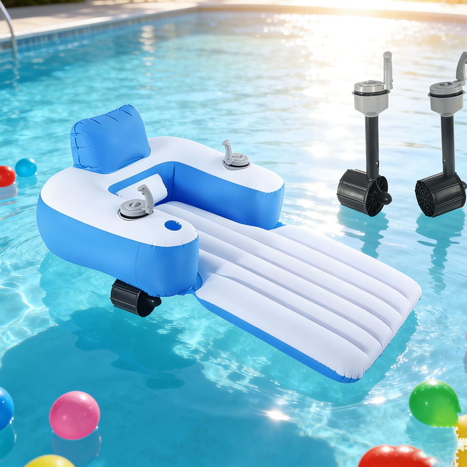 Comodo galleggiante per piscina motorizzato con telecomando, acqua galleggiante per prendere il sole, poltrona a sdraio gonfiabile per piscina, per il relax all'aperto sulla spiaggia del lago in pisci