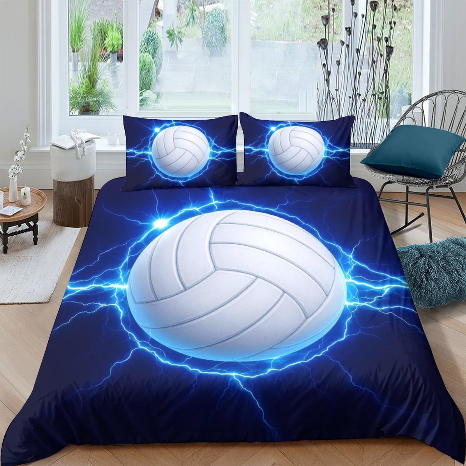Unrxjzlvm Style-7 3D Electric Volleyball Duvet Set Microfiber Teen Bedding