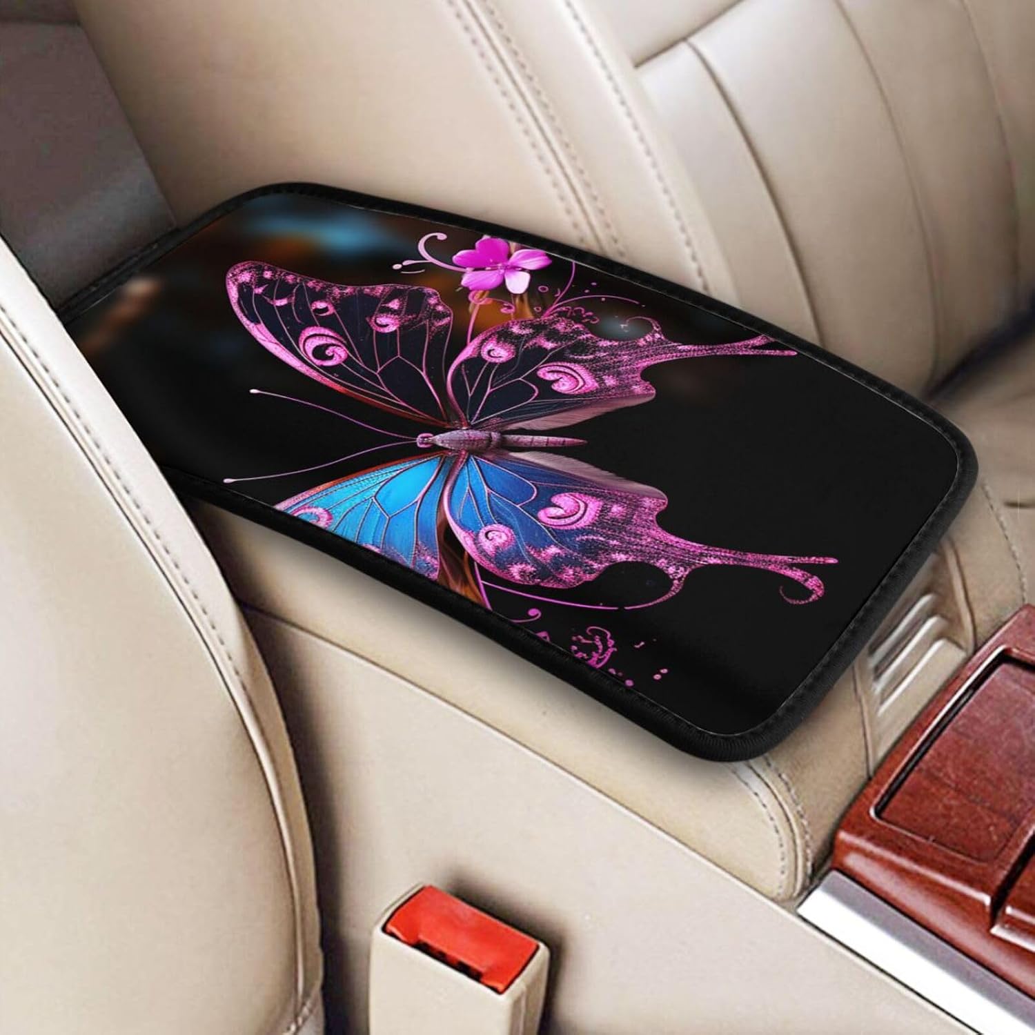 Auto Center Console Pad Nice Butterfly Car Armrest Seat Box Cover Protector Universal Arm Rest Cushion Pads for SUV, Truck, Vehicle, Car handrail Box Cushion Auto Accessories image 2