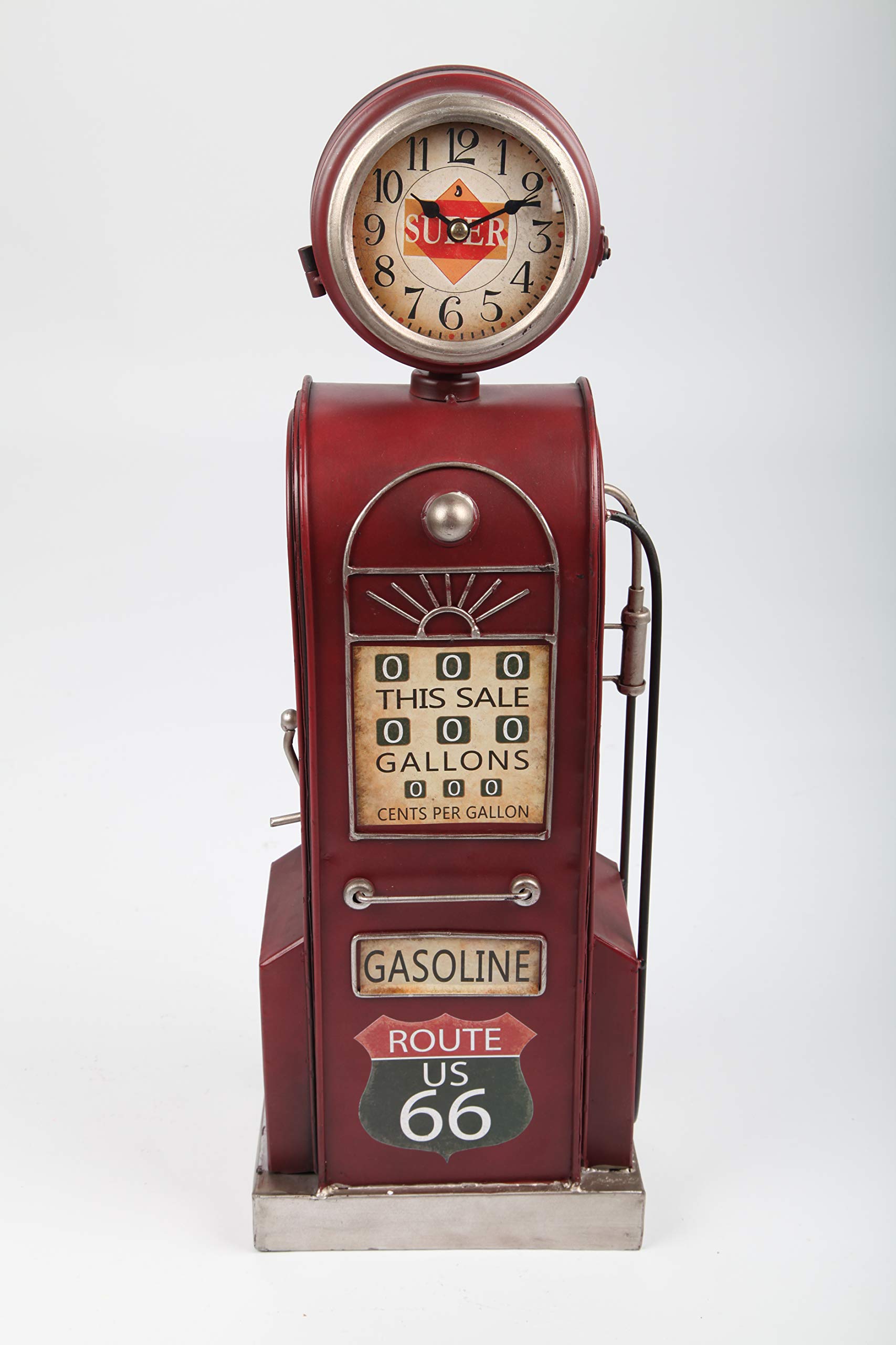 Design-Standuhr Zapfsäule, Schrank aus Metall, Retro, rot, 57cm