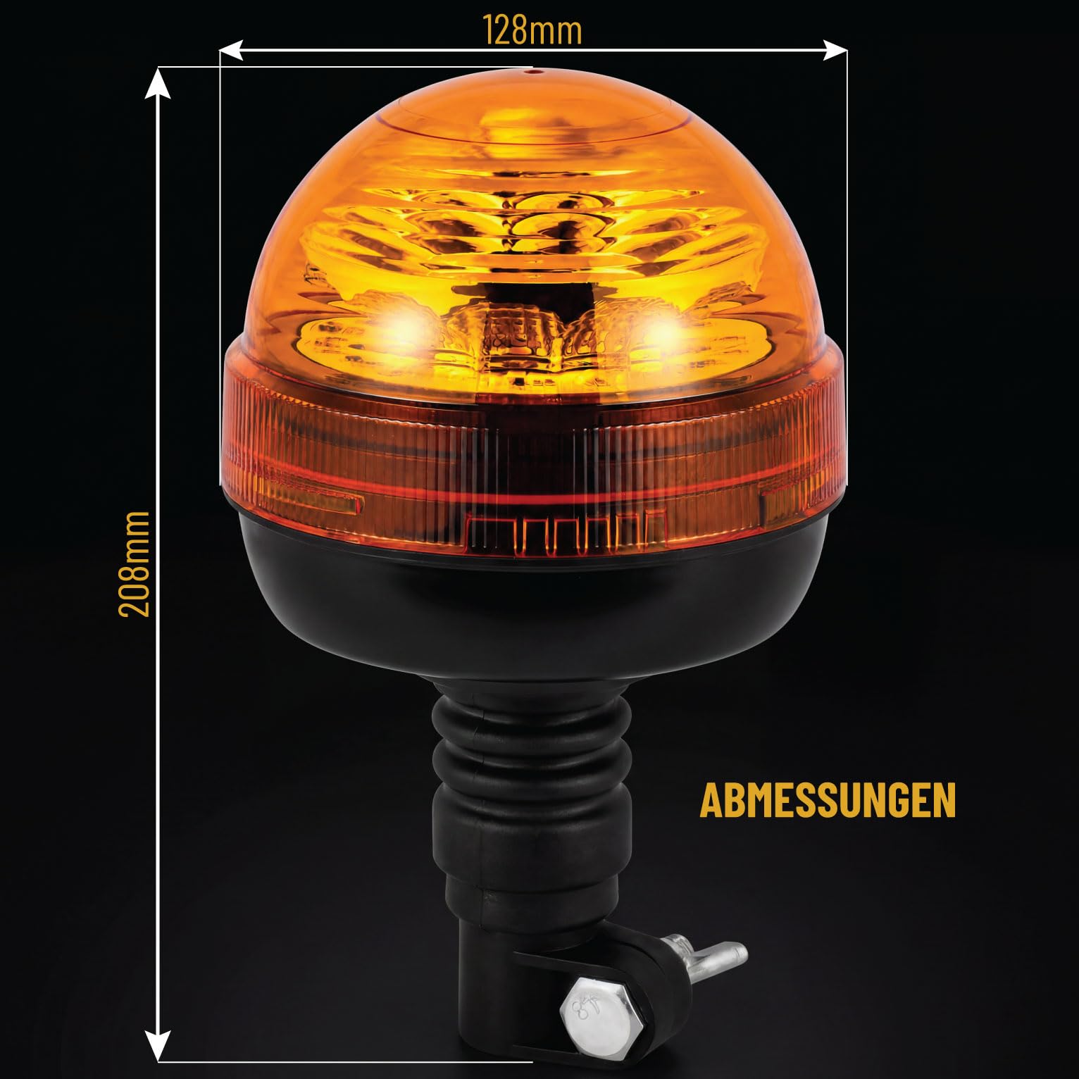 LED Rundumleuchte 12V 24V mit DIN-Stecker – Drehlicht Orange für Traktor, Auto, LKW – ECE R65 R10 Straßenzulassung, IP67, 3 Blitzmuster, Rundumlicht Warnleuchte