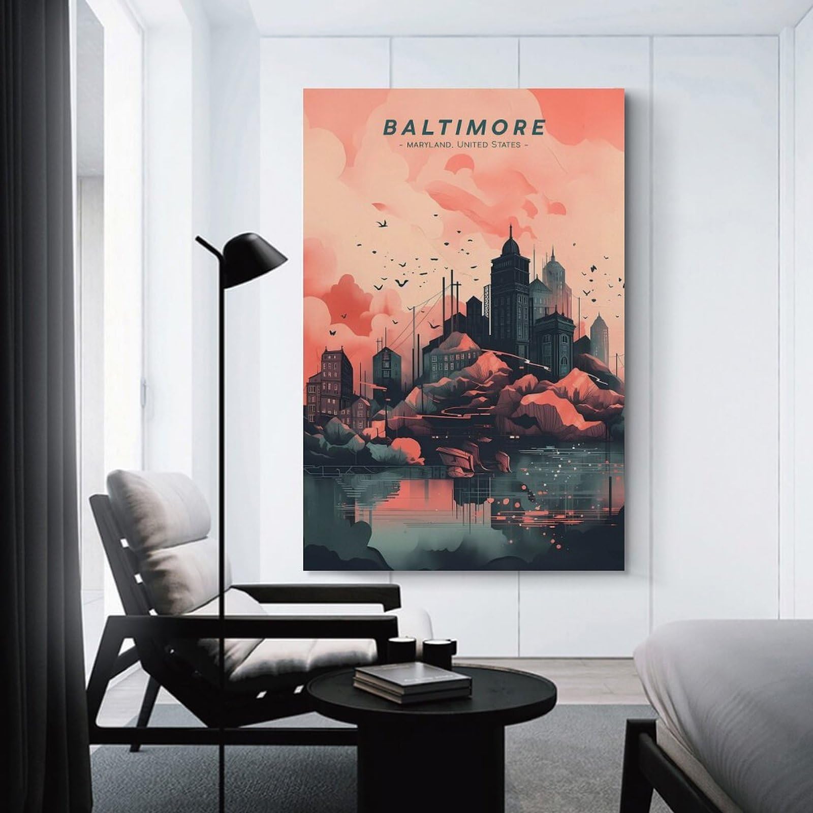 Junmoney Unframe-Style-9 Decorative Wall Artwork Baltimore Urban Panorama, 24X36inch(60X90cm), For Living Room, Bedroom Or Apartment Walls, Decorative Artwork For Empty Walls