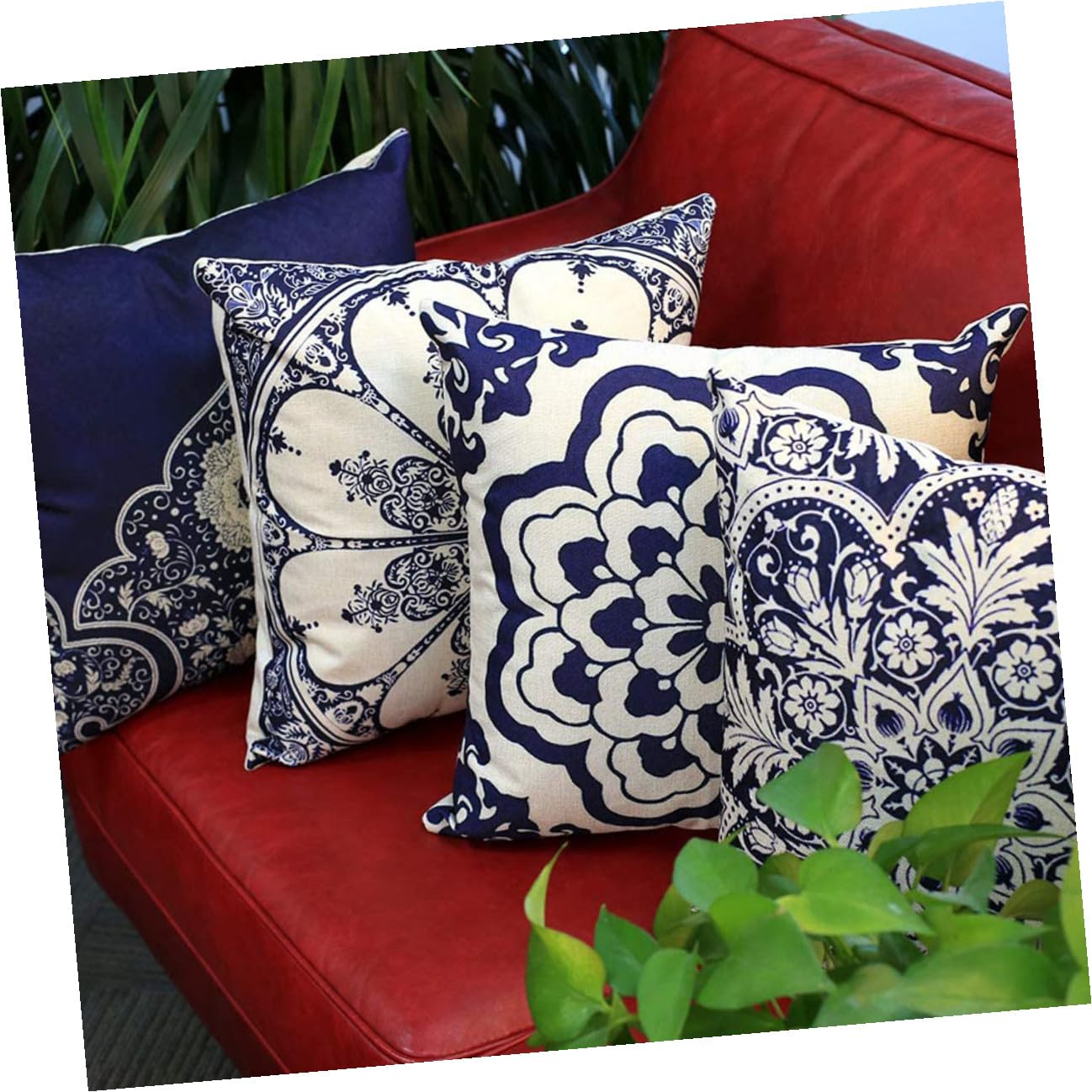 NUOBESTY 4 pezzi Federe Cuscini Quadrate in Lino e Cotone Stile Cinese con Motivo Floreale Classico per Divano Casa Ufficio Copricuscini Decorativi con Chiusura Zip per Soggiorno e Camera