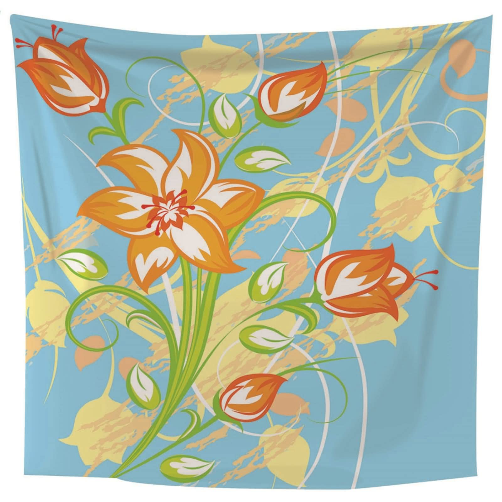 Tapiz Suelo, Decoración Pared Exterior Patrón de Flor de Flor de Tema Floral Poliéster Azul 210x140CM