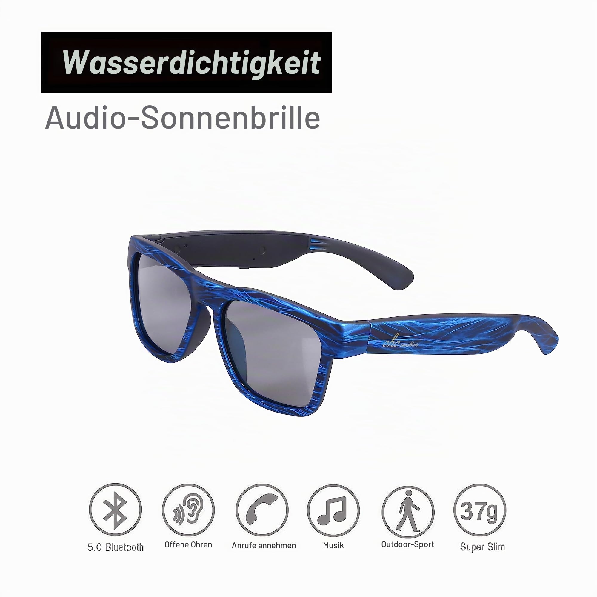 OhO sunshine Bluetooth Audio Sunglasses, Lightweight Open Ear Sport Glasses, 10H Playtime, UV400 ANSI Z87.1, Water Resistant with Voice Control