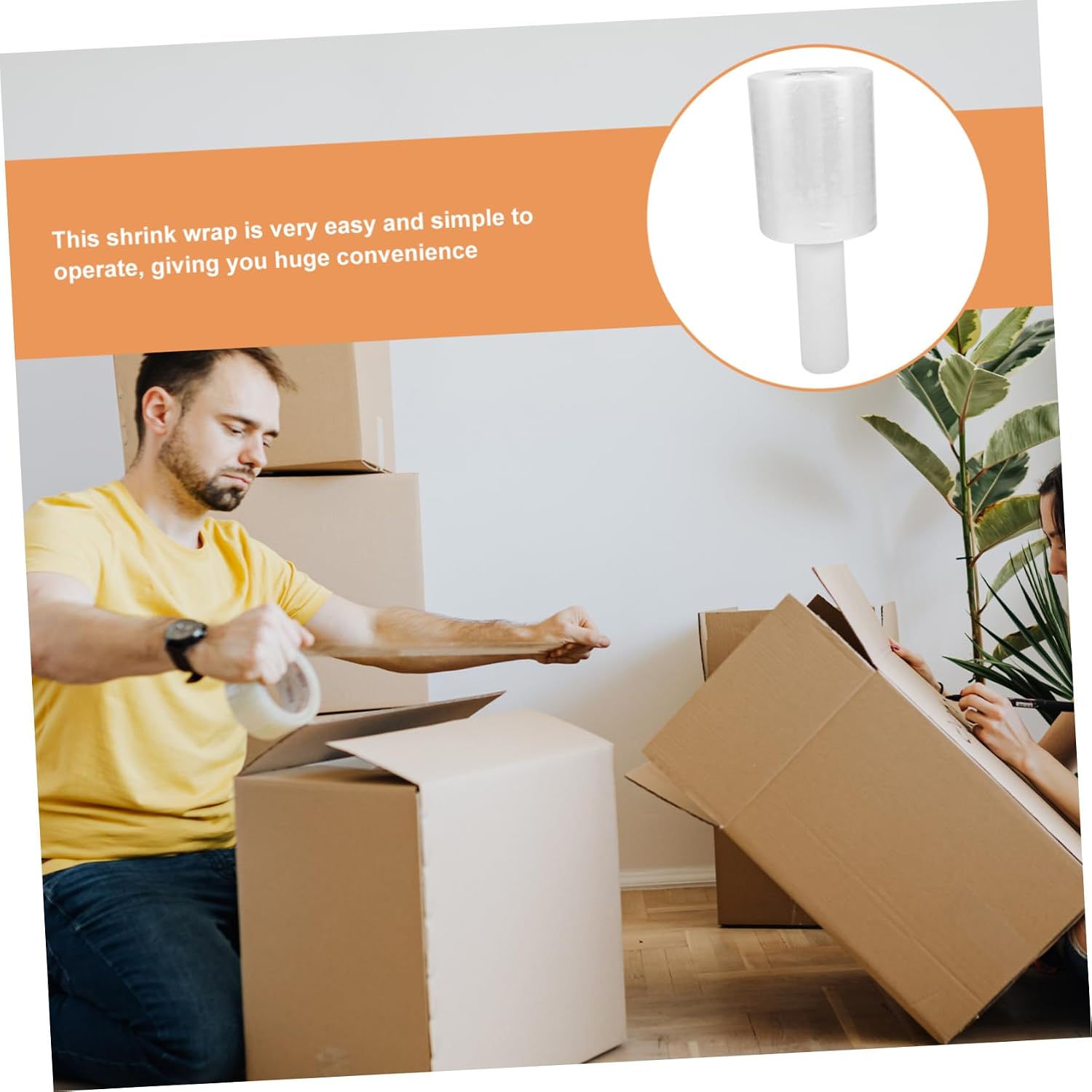 DOITOOL 1Roll Self Adhesive Stretch Wrap with Handle Transparent Shrink Film for Moving Packing Industrial Use Wear Resistant Easy to Handle for Luggage Supplies