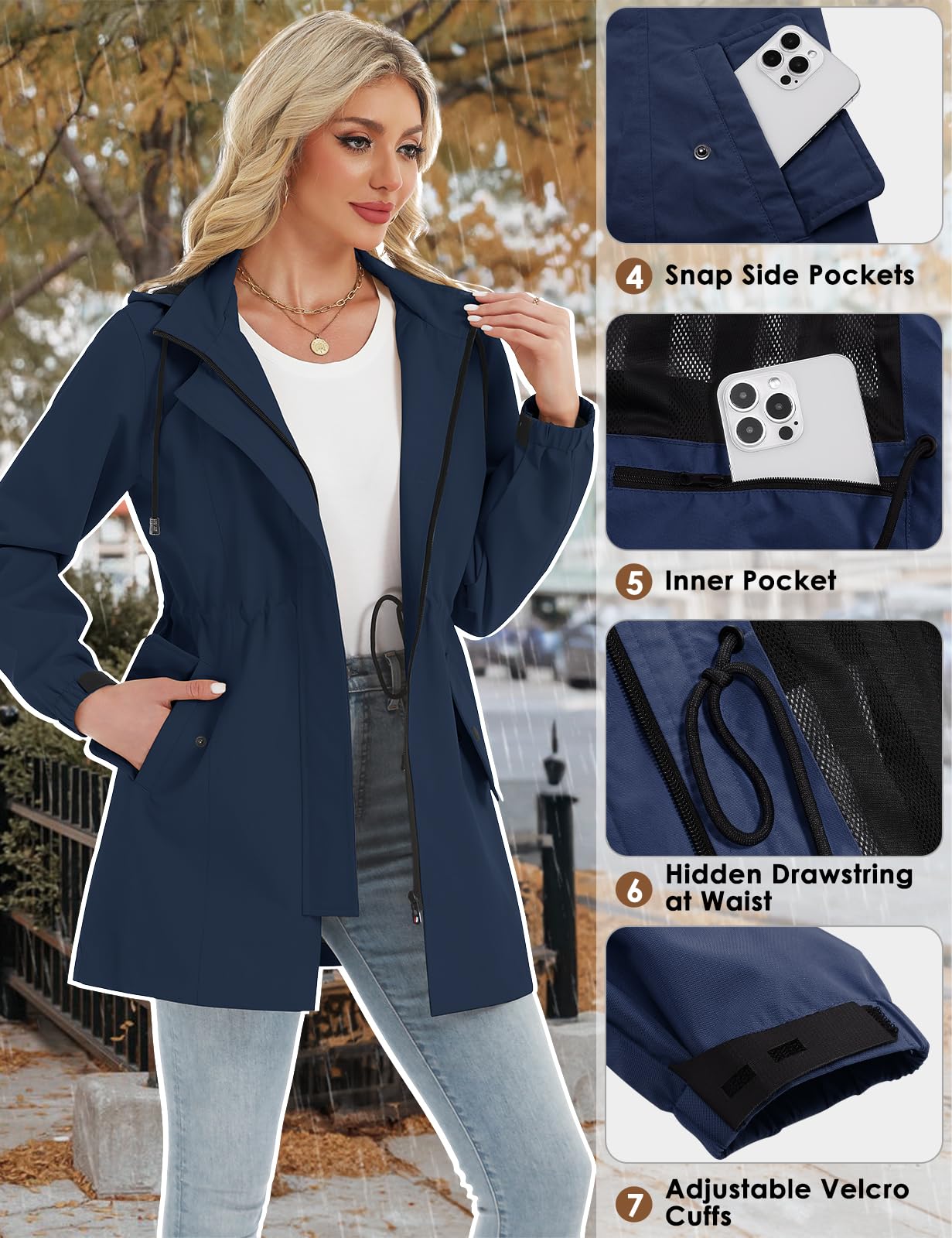 CMTOP Veste Imperméable Femme Raincoat Léger Respirant Coupe Vent Impermeable, Manteau de Pluie à Capuche Printemps Automne d'Extérieur Trench Coat pour Randonnée Camping