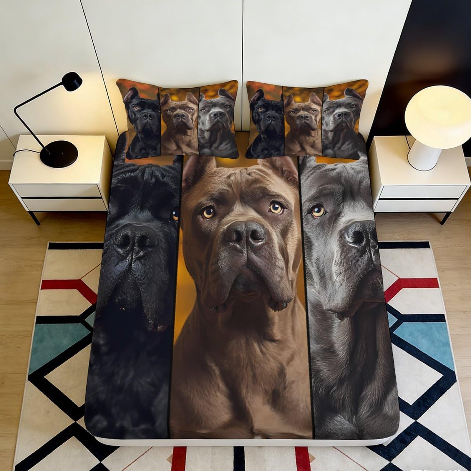 Jqzkxnhpbr Style-5 3D Printed Cane Corso Dog Fitted Sheet Microfiber Soft Black Brown Bed Cover For Bedroom Guest Room Décor 90X200x25cm
