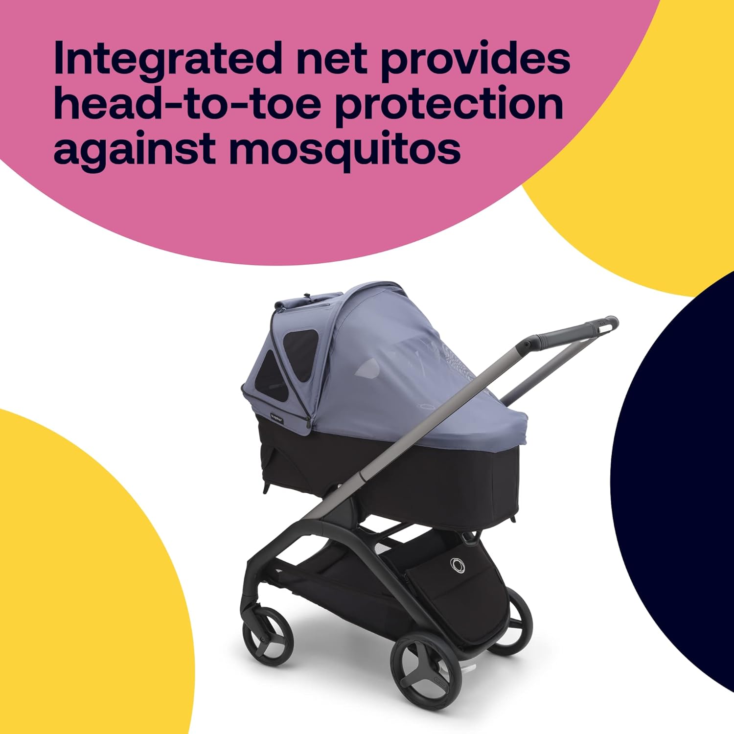 Bugaboo Breezy Sun Canopy with Ventilation Panels & Built-in Mosquito Net – Compatible with Bugaboo Dragonfly Strollers – UPF 50+ Fabric & Water-Repellent Protection - Seaside Blue