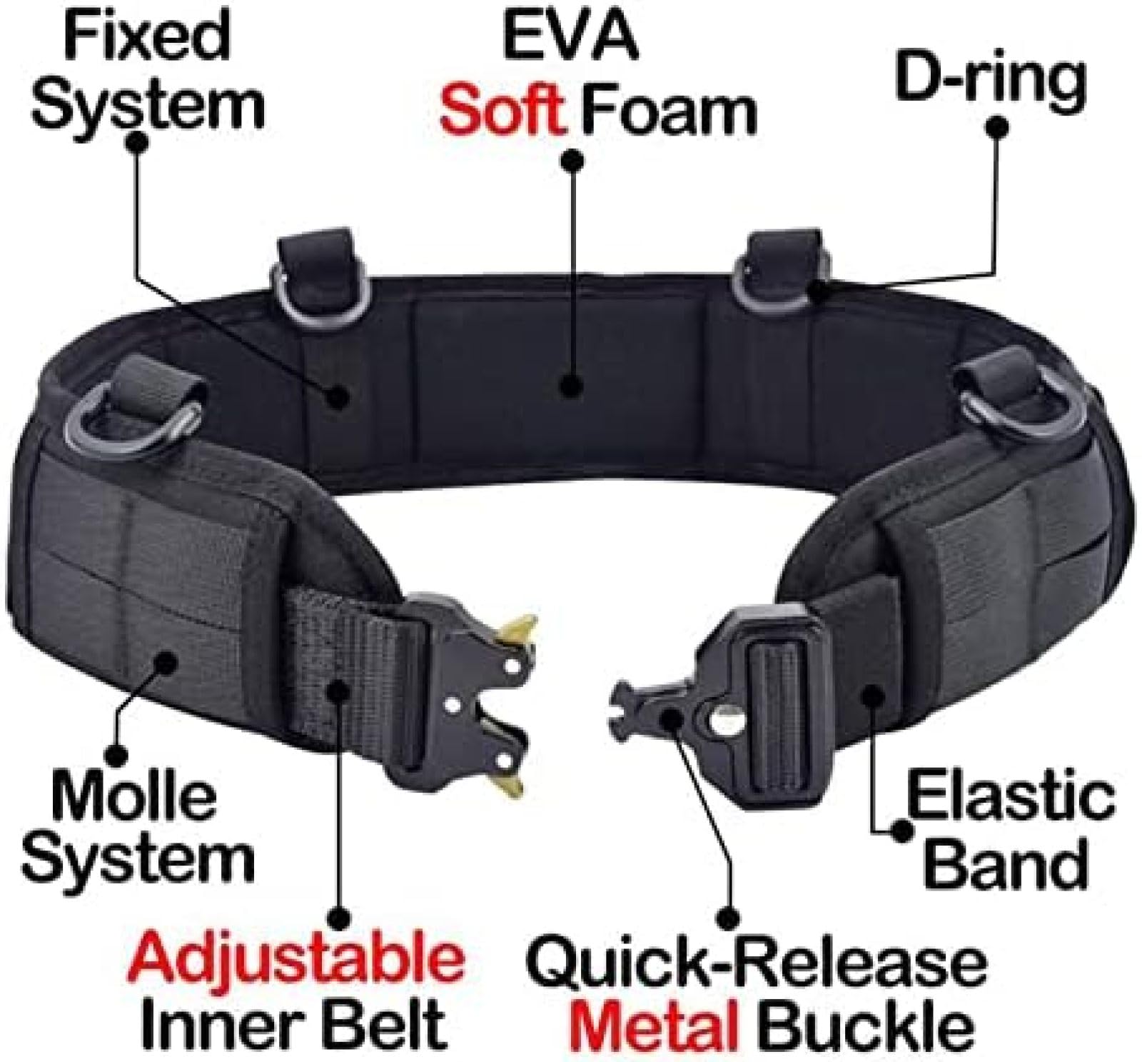 Pas Taktyczny Z Małą Torebką Taktyczną Molle, Klamrą Quick Release, Regulowanym Paskiem Wojskowym Na Zewnątrz, Torba Treningowa Airsoft Do Gry Cs.,Bk,YUYANAIAI