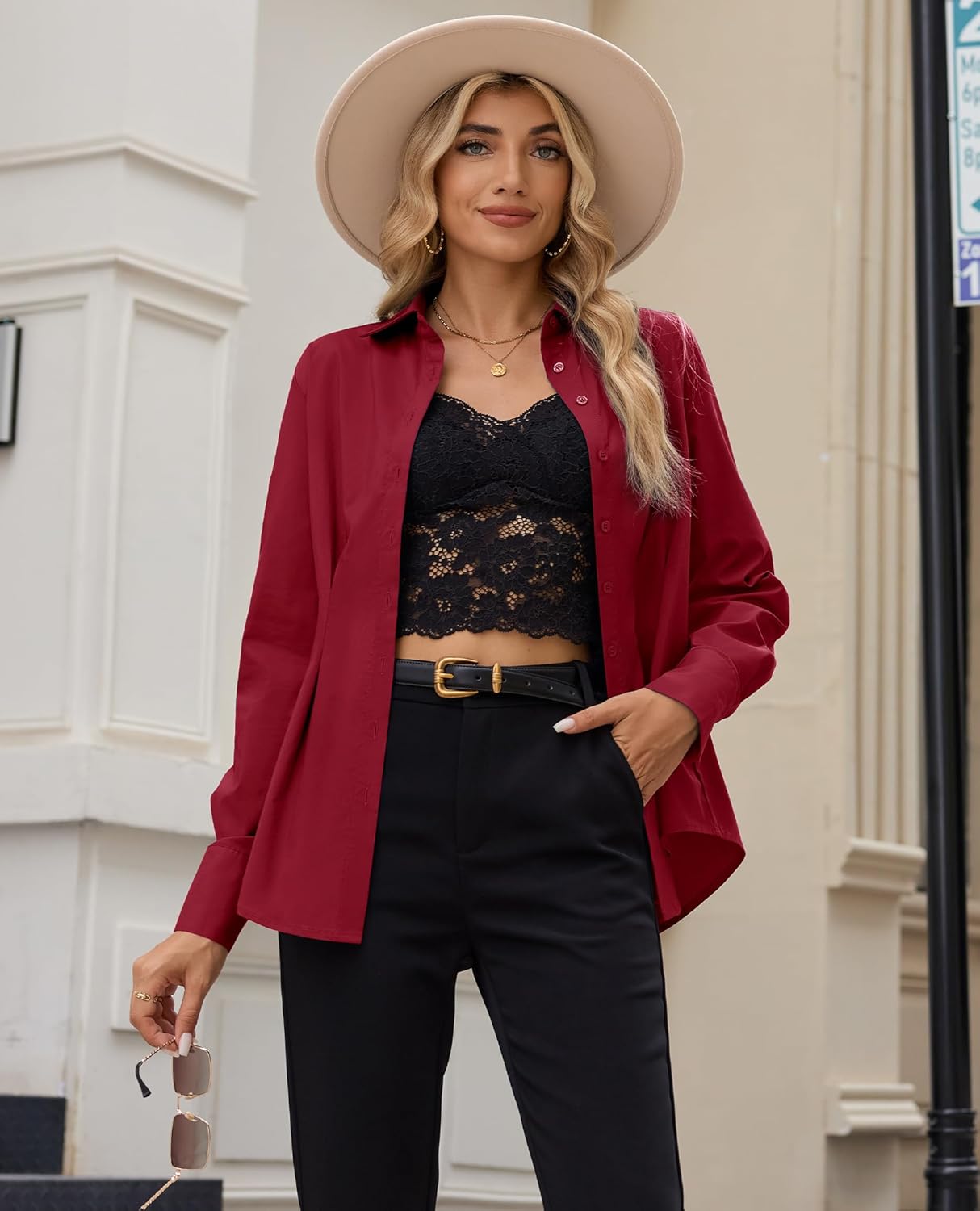 siliteelon Button Down Shirts for Women Cinched Waist Dress Shirt Cotton Long Sleeve Business Casual Work Office Blouse - Image 5