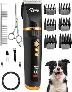 Toozey Silenciosa maquinilla de corte para perros, profesional, para perros y gatos, recargable, inalámbrica, con motor potente de 7500 rpm, color negro