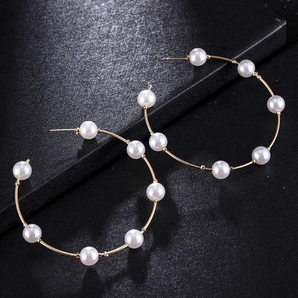 Aimimier Bridal Pearl Hoop Earrings Vintage Large Round Loop Earrings Wedding Prom Party Festival Jewelry for Women and Girls - Image 4