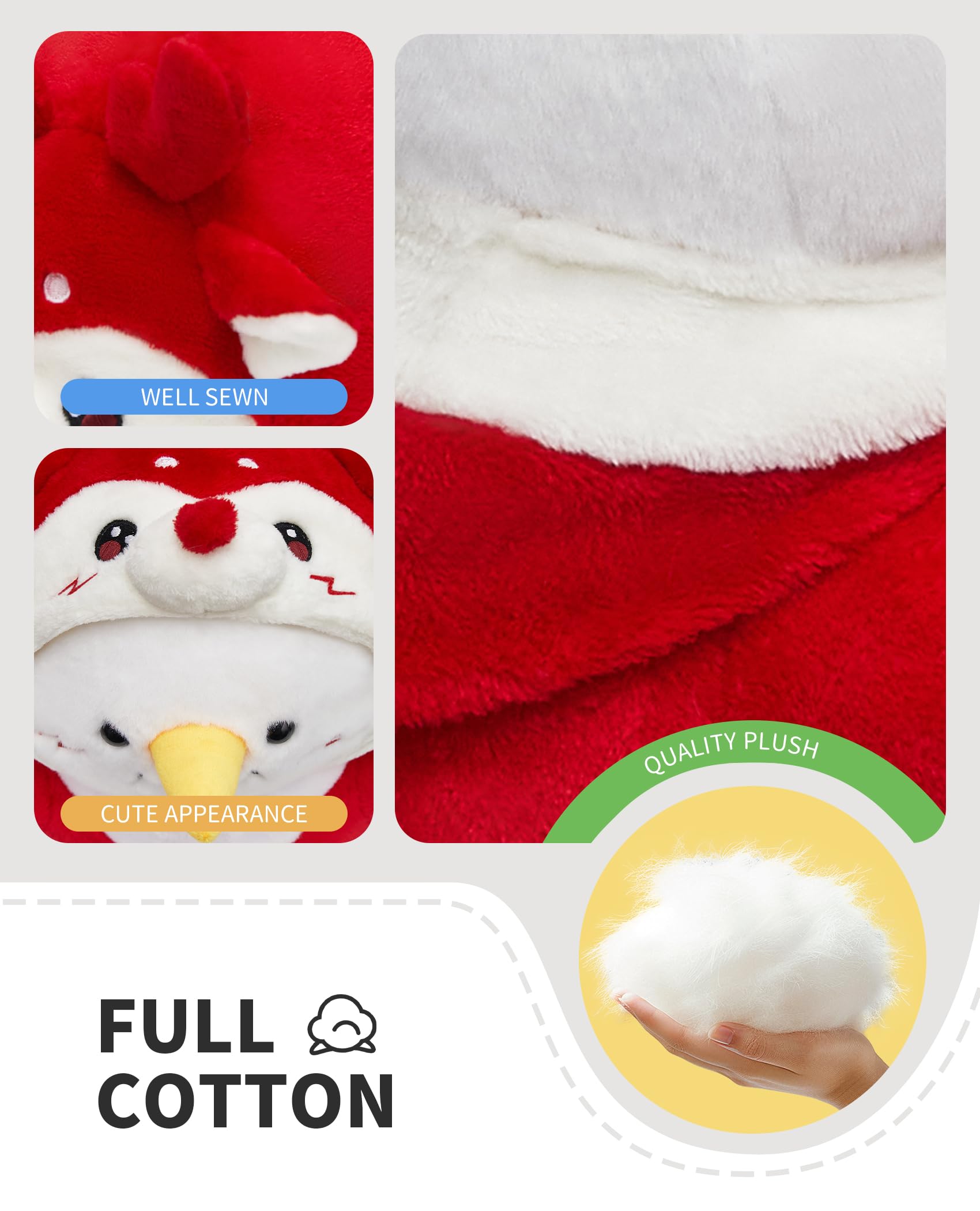 OLAOLA Snowman Stuffed Animal 38cm Plush Toy Pillow with Reindeer Costume Cute Soft Snowman Plushies Gift for Kids Adults - Image 3