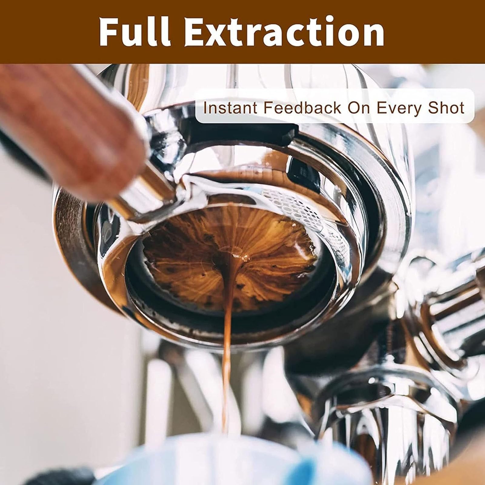 Porte-filtre sans fond Porte-filtre nu de 58 mm adapté à la machine à café Petrus Porte-filtre à expresso à 3 oreilles avec poignée en bois massif