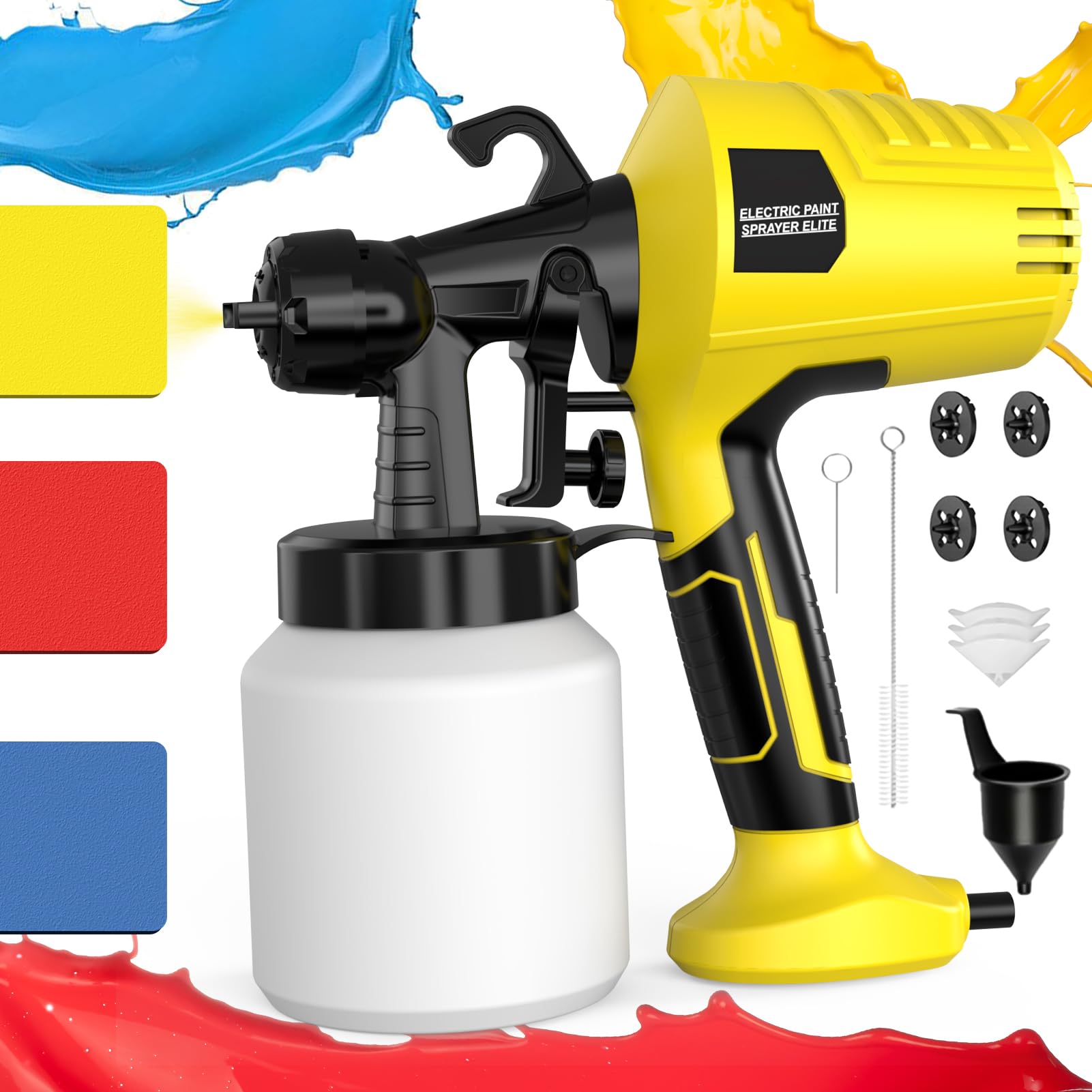 Paint Sprayer for House Painting, 1000W Spray Paint Gun, Easy Clean Design Electric Paint Sprayer Gun for Furniture, Cabinets, Walls, Doors, Fences & Decks-Yellow