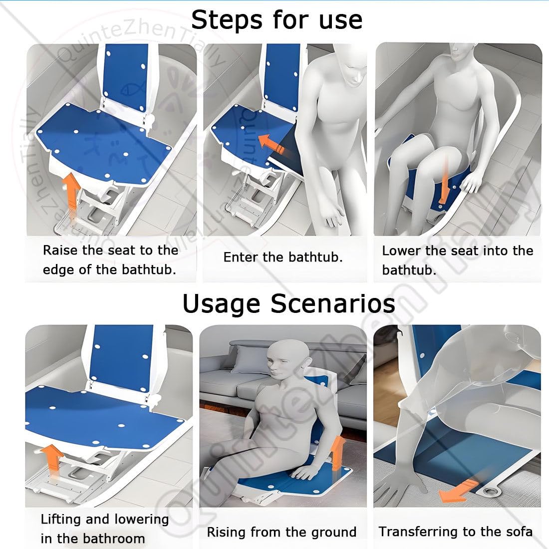 Elevador Silla Eléctrico,Elevadores Bañera Personas Mayores,Silla Elevadora Bañera Reclinable & Ligera,Altura Ajustable 60-480 Mm,para Personas Mayores,Pacientes A