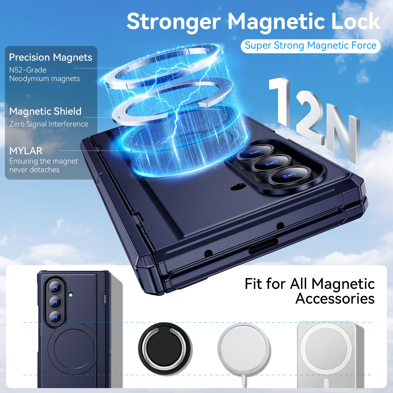 Custodia magnetica per Samsung Galaxy Z-Fold-7: doppio supporto orizzontale e verticale, compatibile con MagSafe, protezione display anti-spy, robusta protezione per cerniere, custodia ZFold