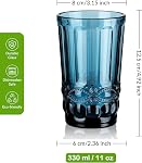 Joeyan Vintage Drinking Glasses Set of 4, 14oz Highball Glass Water Tumbler with Embossed Serpentine Pattern, Colored Tall Glassware Beverages Cups for Christmas Wedding Party Banquet, Blue