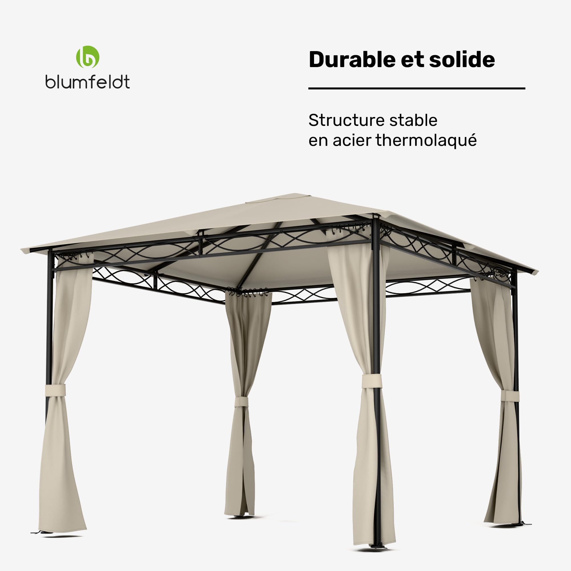 Blumfeldt Mondo - Pergola, namiot imprezowy, namiot ogrodowy, gazebo, Wymiary: 2,95 x 2,6 x 2,95 m (SxWxG), 4 ściany boczne, EasyMount Concept, Ochrona przed UV/wiatrem/deszczem, beżowy