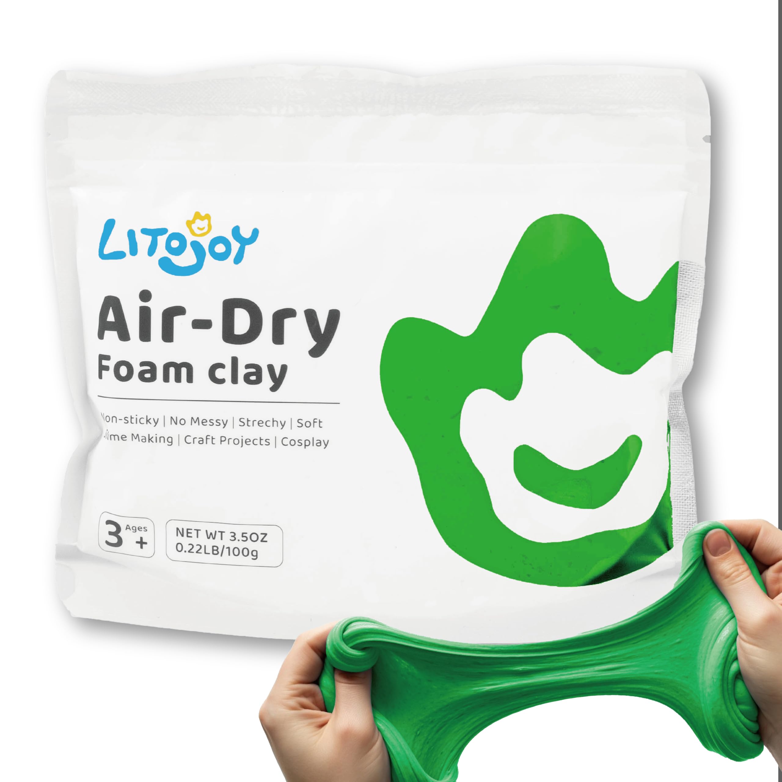 LitoJoy Green Air Dry Foam Clay 100g/3.5oz, Soft & Easy to Mold