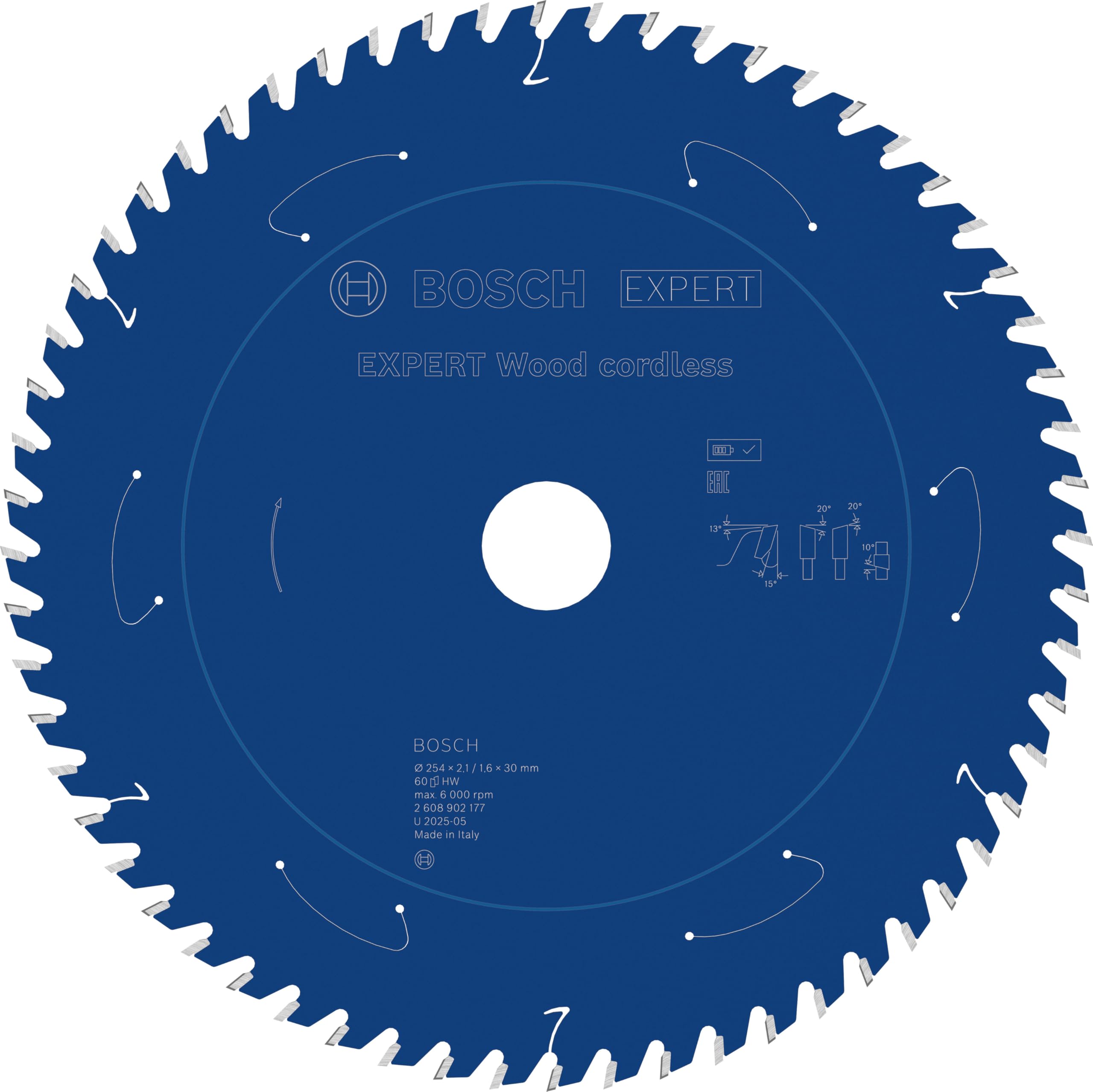 Bosch Expert Cordless Wood Circular Saw Blade 254 X 30 X 60T In Blue