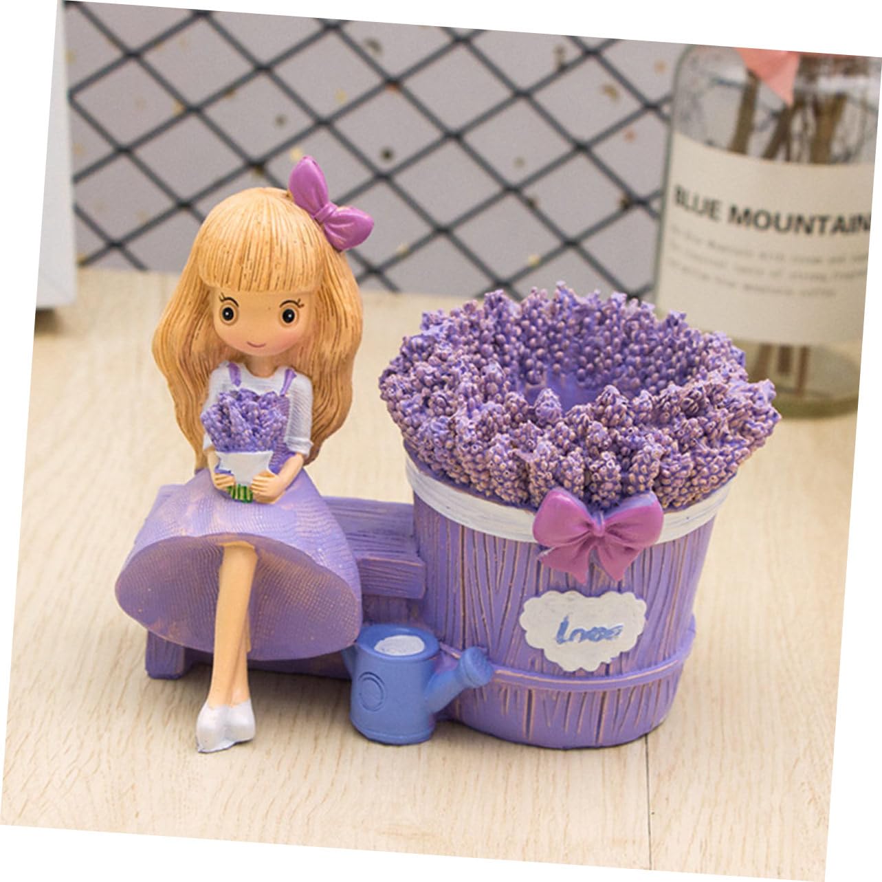 2 piezas Porta Lápices de Resina Multifuncional con Diseño de Niña de Lavanda Contenedor Decorativo para Escritorio Organizador Creativo para Bolígrafo y Almacenamiento de Útiles