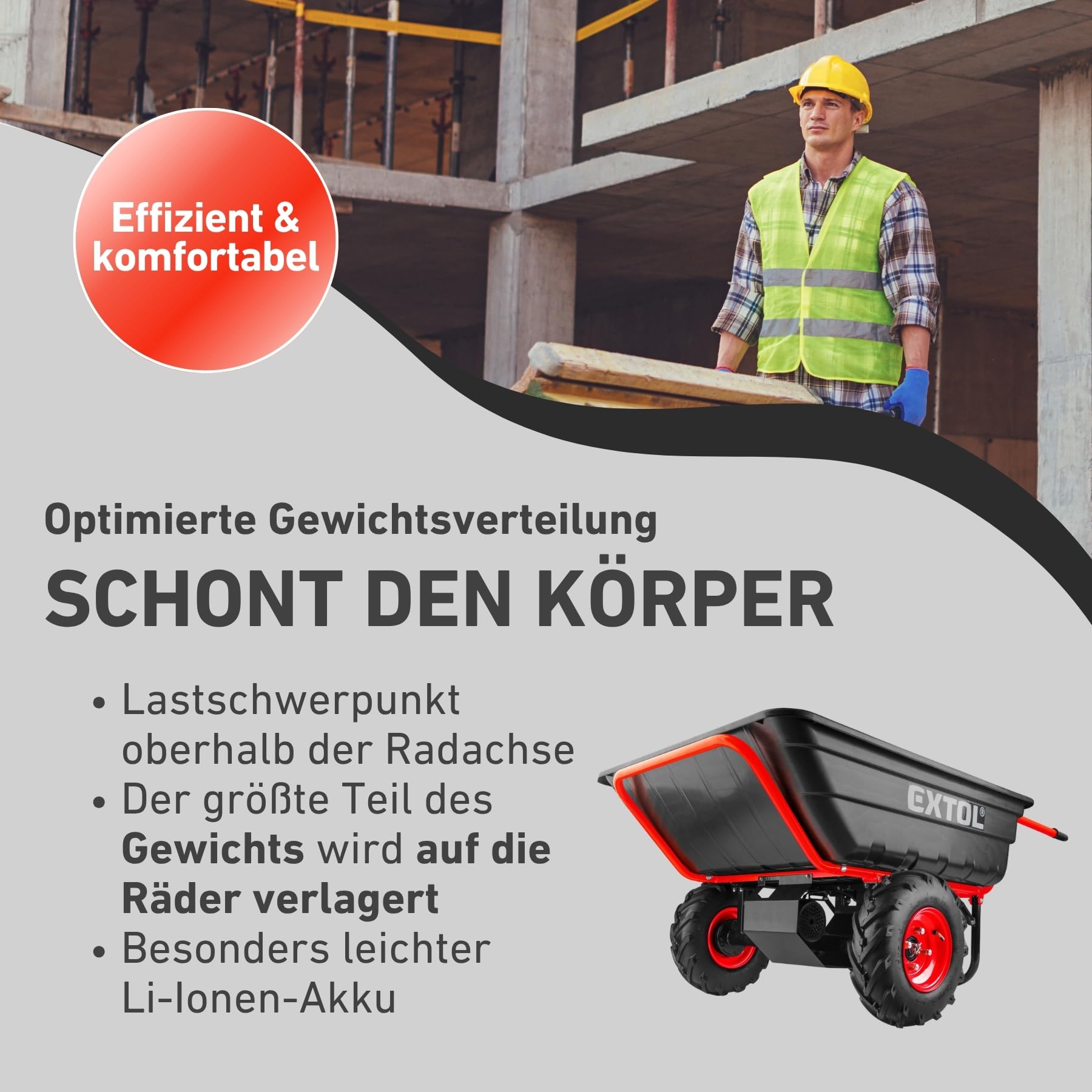 elektrische Schubkarre mit Akku I 300L Mulde & 300kg Traglast I leistungsfähige Motorschubkarre I Offroad-taugliche Akkuschubkarre I 40V Li-Ion mit 6000mAh