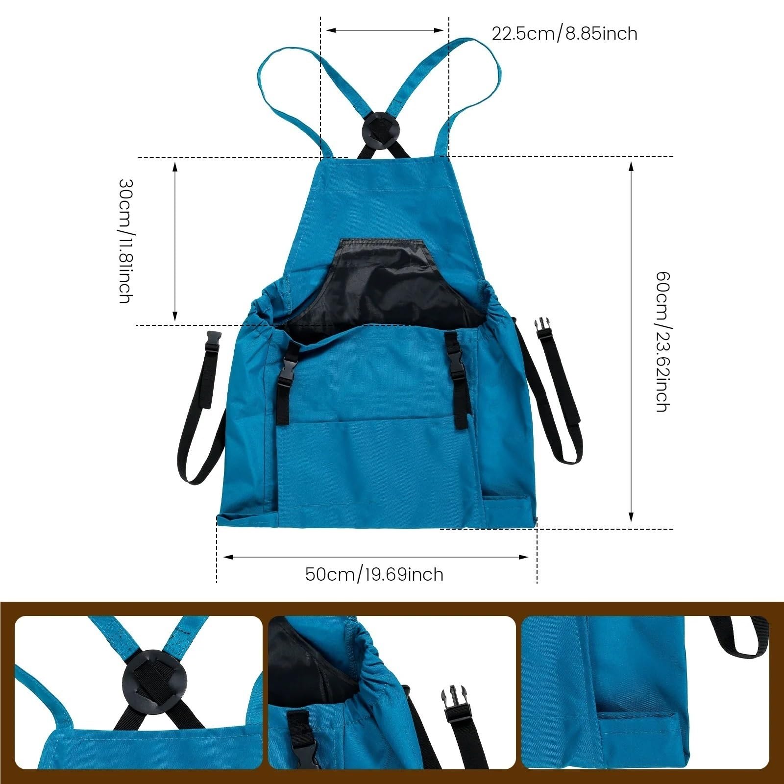 Tablier De Travail Tablier de Jardinage avec Poches, Tablier de Cuisine for Hommes et Femmes, Pochette de cueillette for vergers, réglable, résistant à l'eau, Lavable(Blue)