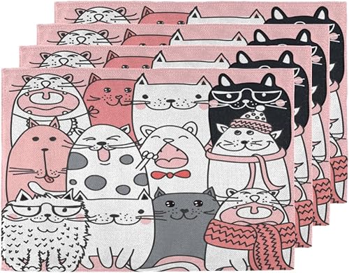 Lovely Cats Pattern Placemats Set of 4 Table Mats Washable Placemat Waterproof Place Mats for Party Home Dining Table Decor 18x12 in