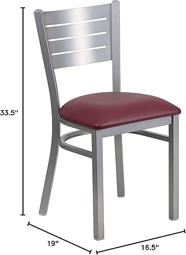 Miniatura 2 de Flash Furniture HERCULES Series Silla de restaurante de metal con respaldo de listones plateados, asiento de vinilo burdeos
