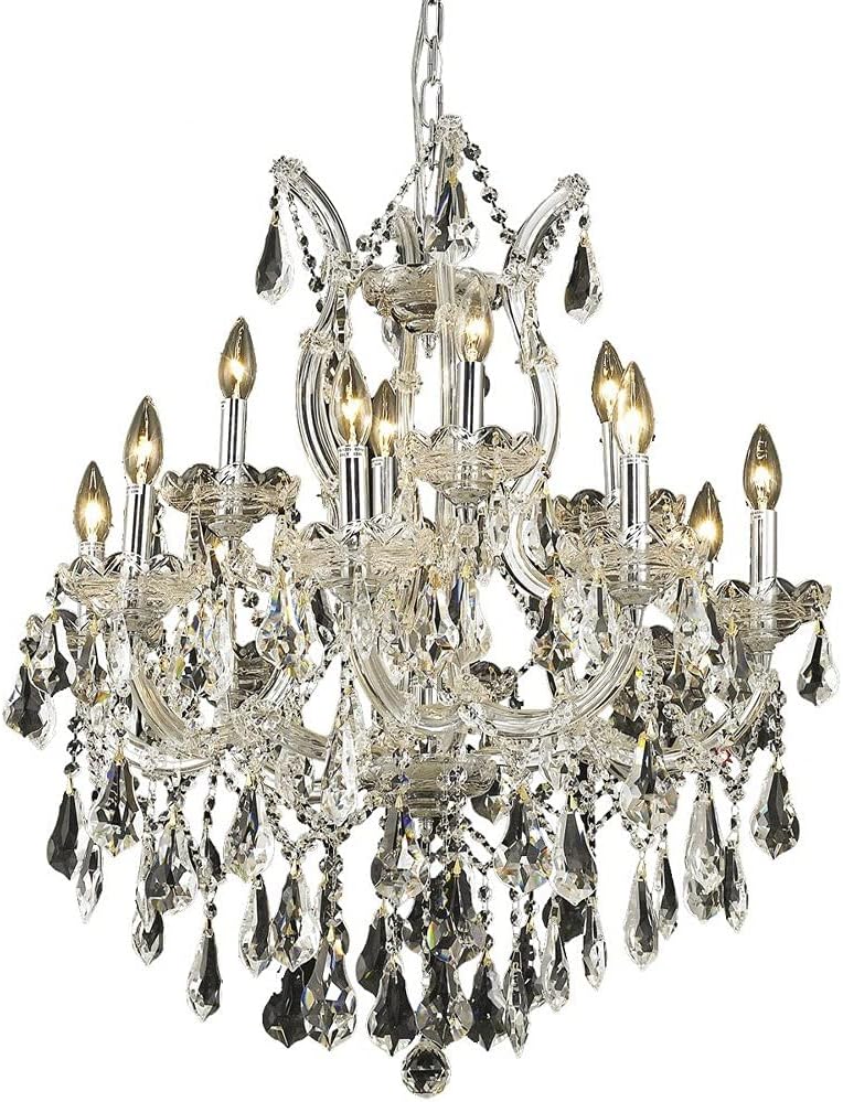 Elegant Lighting 2801D27C/RC Royal Cut Clear Crystal Maria Theresa 13-Light, Two-Tier Crystal Chandelier, Finished in Chrome with Clear Crystals, 27" x 26"