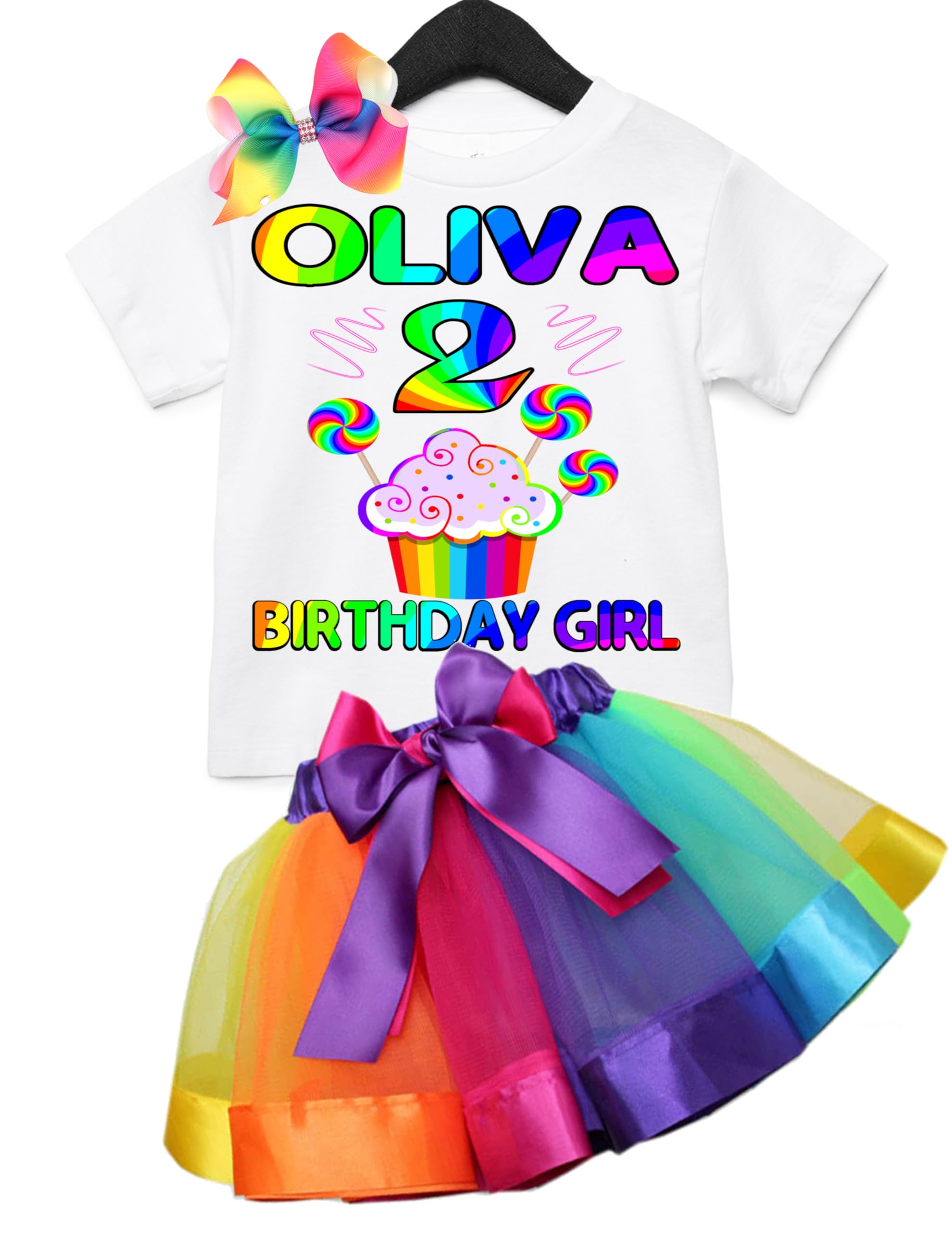 Custom Cupcake Birthday Outfit, Cupcake Rainbow Birthday Shirt 2 pcs Shirt, Hairbow clip You Choose, Girl Birthday Outfit, Any Age and Name Personalized Birthday Set, Baby Tutu Set. great for a tutu