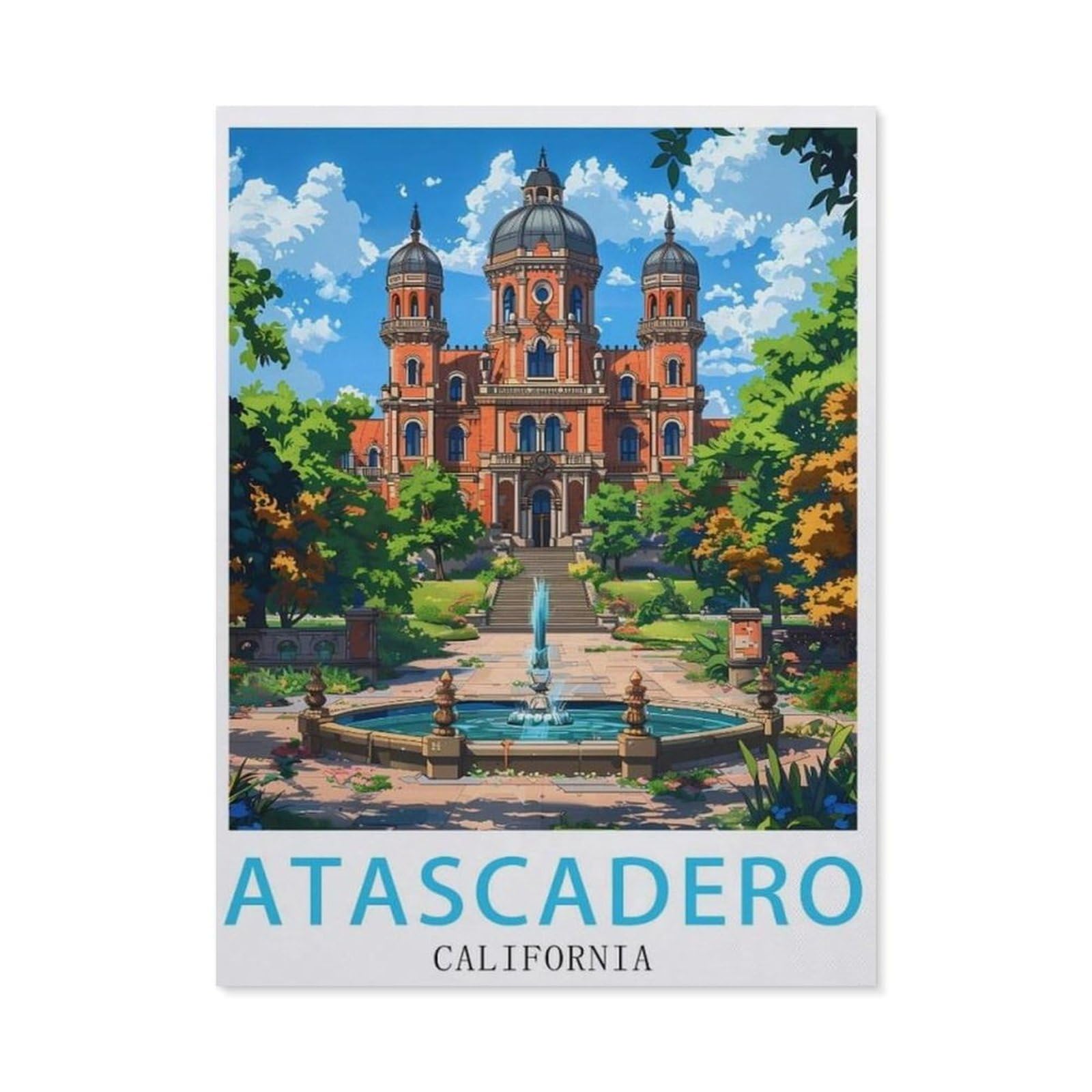 paper Jigsaw Puzzle 1000 Pieces，Atascadero California vintage travel poster，Adult Children Toys Decompression Game（50x70cm）-AU38